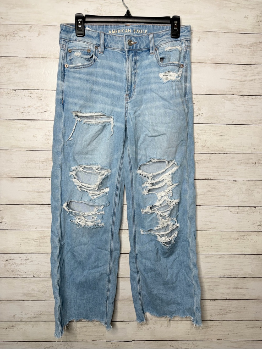 American Eagle AE Super High Rise Baggy Wide Leg Jeans Ripped Distressed 4Short